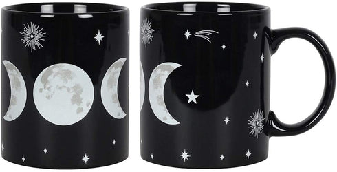 Mug - Ceramic Tea/Coffee - Triple Moon Mug - Black Gothic Wicca Witchcraft Pagan Mug