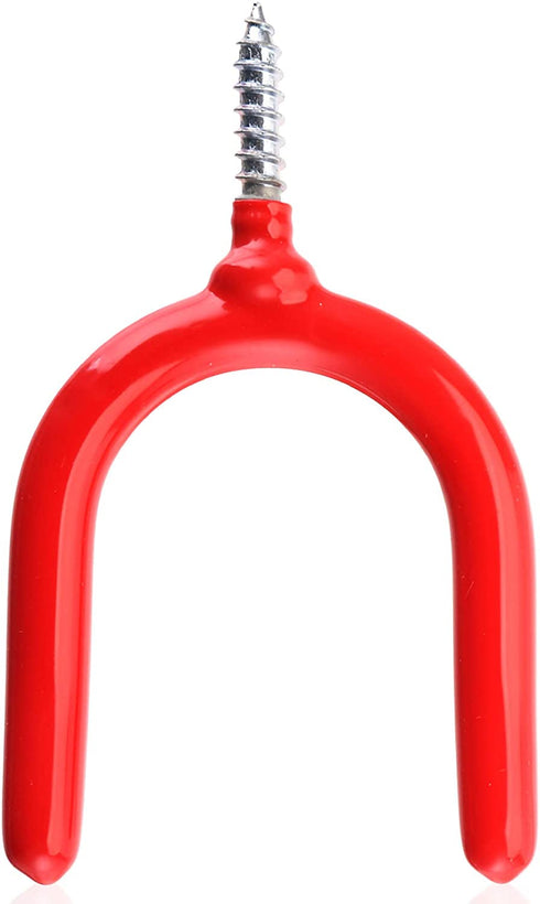 Yesland 12 Pack Screw-in Hooks Tool, Red Vinyl Coated Steel Wall Mount Utility U-Hooks Storage Household Hooks Tool Holders for Garden Tools, Shovels, Rakes & Workshop Organizer