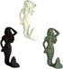 Rustic White, Brown and Teal Cast Iron Mermaid Wall Hooks, Set of 3, 5 3/4 Inch
