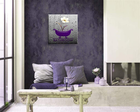 Purple Bath Tray Flowers Home Bathroom Decoration Artwork Modern Decorative Canvas Wall Art for Wall Decor and Framed Ready to Hang 20"x20"