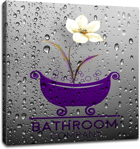 Purple Bath Tray Flowers Home Bathroom Decoration Artwork Modern Decorative Canvas Wall Art for Wall Decor and Framed Ready to Hang 20"x20"