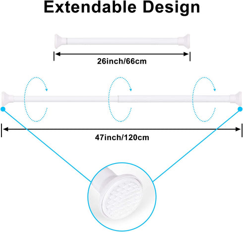 Shower Curtain Rod Tension No Drill, Spring Tension Rod for Windows, Stainless Steel Curtain Rod Adjustable 26-47 Inches, Tension Shower Rod for Bathroom, Kitchen, Window, Closet, Doorway, White