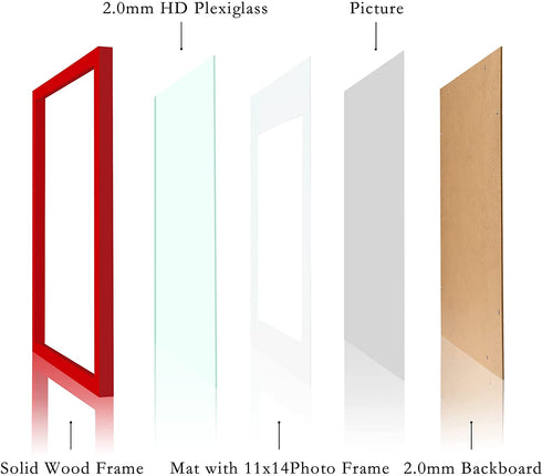 11x14 Picture Frames Red Display Picture Frame A4 Solid Wood with Mat Wooden Photo Frame for Wall Hanging or Table Top Home Decoration-11x14 Red(1 Pack)