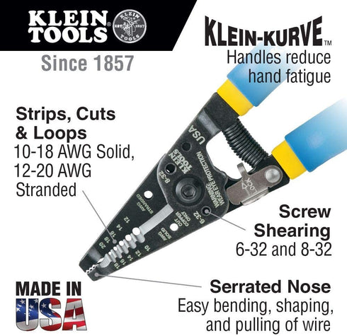 Klein Tools 11055 Wire Cutter and Wire Stripper, Stranded Wire Cutter, Solid Wire Cutter, Cuts Copper Wire