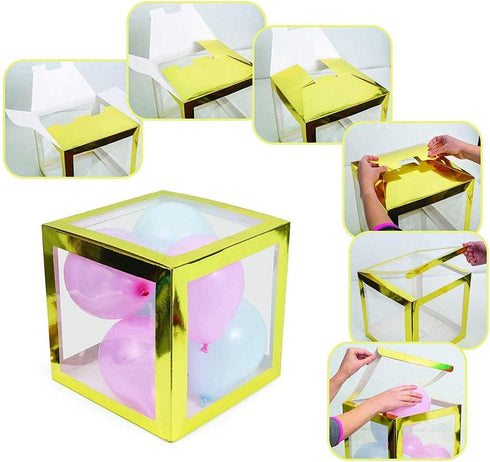 Gold Baby Shower Boxes 4 Pcs Gold Transparent Balloon Boxes with 4*4 Gold BABY Letters, Gold baby shower blocks for Boys Girls , Letter Boxes for Birthday Party, Gender Reveal Backdrop