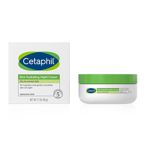 CETAPHIL Rich Hydrating Night Cream for Face, With Hyaluronic Acid, 1.7 oz, Moisturizing Cream for Dry to Very Dry Skin, No Added Fragrance, (Packaging May Vary)