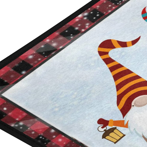 Christmas Gnomes Kitchen Rug Red Black Plaid Winter Snow Floor Comfort Mats Bath Rugs Entryway Welcome Non Slip Area Rug for Bedroom Living Room Doormats Home Decor 39" X 20"
