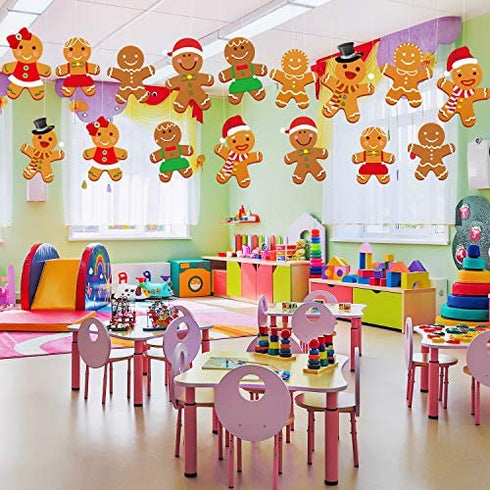 Winter Christmas Mini Gingerbread Cut-Outs Versatile Classroom Decoration Gingerbread Cut-Outs with Glue Point Dots for Winter Bulletin Board Classroom School Christmas Party, 5.9 x 5.9 Inch (40 Pcs)