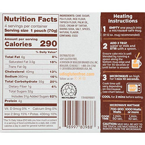 Udi's Gluten Free Cinnamon Coffee Cake Mug Cake Mix, 8.4 oz. 4-Count