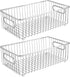 mDesign Metal Farmhouse Kitchen Pantry Food Storage Organizer Basket Bin - Wire Grid Design - for Cabinets, Cupboards, Shelves, Countertops - Holds Potatoes, Onions, Fruit - Large, 2 Pack - Chrome