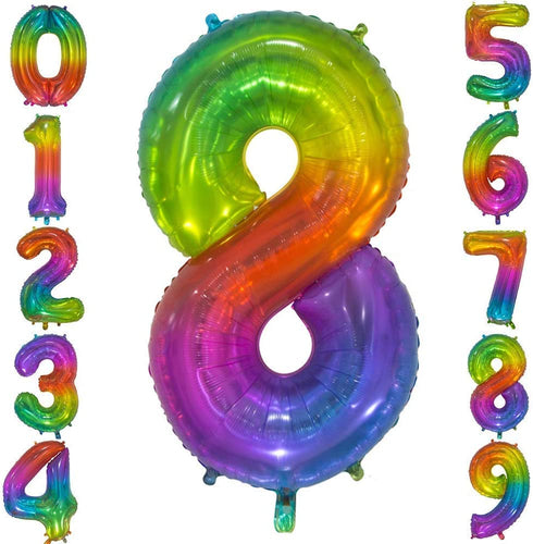 Tellpet Number 8 Balloon, 8th Birthday Girl Party Decorations, Rainbow Front Silver Back, 40 Inch