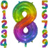 Tellpet Number 8 Balloon, 8th Birthday Girl Party Decorations, Rainbow Front Silver Back, 40 Inch