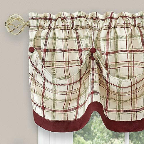 Achim Home Furnishings Tier Pair and Valance Set Tattersall Window Curtain, 58" x 24", Burgundy,TTTV24BU12