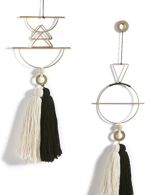 Boho Wall Decor Macrame Wall Hanging Yarn Wall Art Tassel Handmade Home Hanging Décor (Gold)