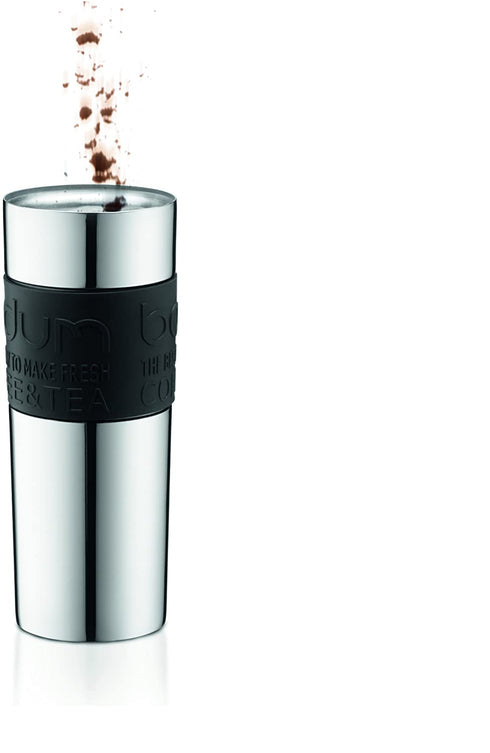 Bodum Travel Press, Stainless Steel Travel Coffee and Tea Press, 15 Ounce, .45 Liter, Black,1 Count (Pack of 1)