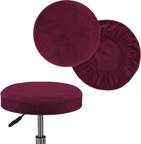 Turquoize Velvet Bar Stool Covers Round Stool Cushion Covers Stool Chair Covers Barstool Covers Slipcovers Set of 2, Feature Stretchy Thick Bouncy Fabric Washable, Dia 16"-18", X-Large, Burgundy