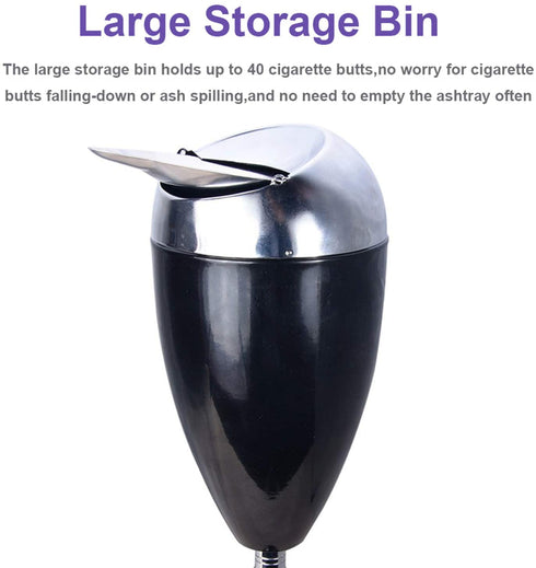 RELIANCER Floor Standing Ash Tray with Lid Adjustable Height from 21.5" to 35" Stainless Steel Contemporary Self-Cleaning Telescopic Smoking Ashtray Cigarette Ashtrays Tall Patio Windproof Ash Holder