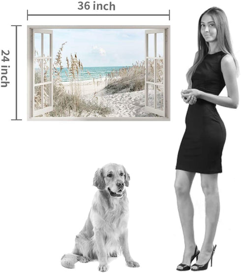 Hardy Gallery Coastal Beach Picture Wall Art: Beach Theme Window Canvas Art Prints Seascape Artwork for Bedroom (36? x 24œ x 1 Panel)