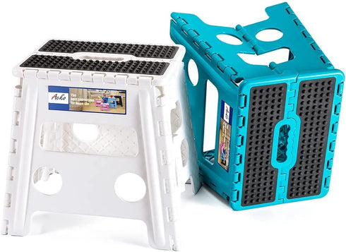 ACSTEP 13" Folding Step Stool- Holds up to 300Lb,The Lightweight Non-Slip Upgrade Collapsible Stepping Stool is Sturdy Enough to Support Adults and Safe Enough for Kids(Blue,1 Pack)