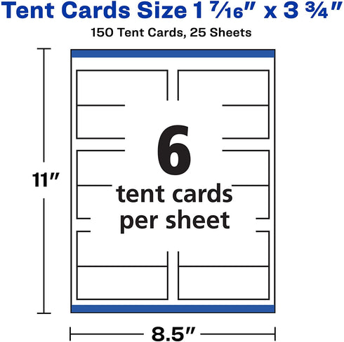 Avery Printable Blank Place Cards with Sure Feed, 1.43" x 3.75", Textured White, 150 Customizable Tent Cards (16109)