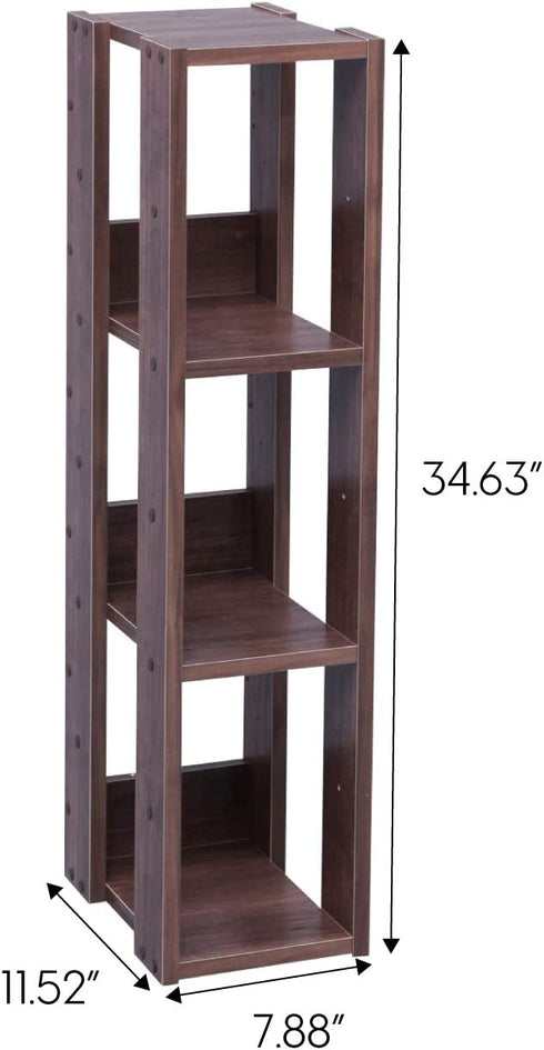 IRIS USA Rack 3-Shelf Open Wood Shelving Unit, Slim, Brown