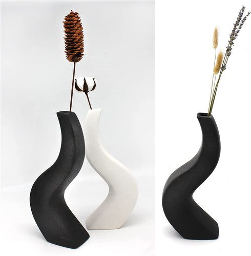 Serdic S Curve Tall Ceramic Vase 11inch Modern Decorative Flower Vase for Wedding, Gifts, Kitchen, Living Room or Flower Shop Black