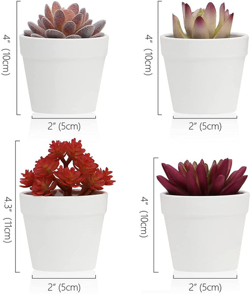 Olrla Mini Artificial Succulents Plants Set of 4, Realistic Faux Succulent in White Pots for DIY Bedroom Bathroom Bookshelf Office Garden Women Desk Decor (Red )