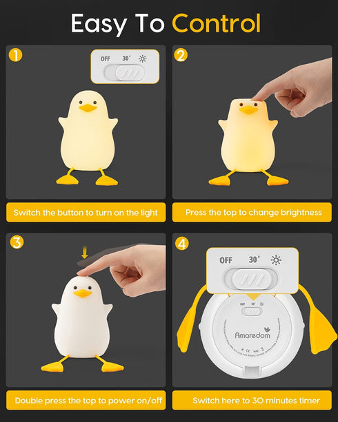 Cute Duck Kids Night Light, Amaredom Nursery Night Light, Kids Breastfeeding and Sleep Aid, Soft Eye Caring Night Light, with Touch Sensor
