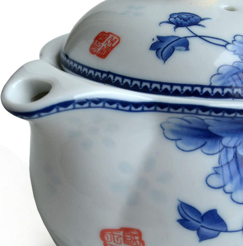 Yxhupot Teapot 350ml Blue and White Flower Porcelain Barrel Classic Water Pot (Showy peony)