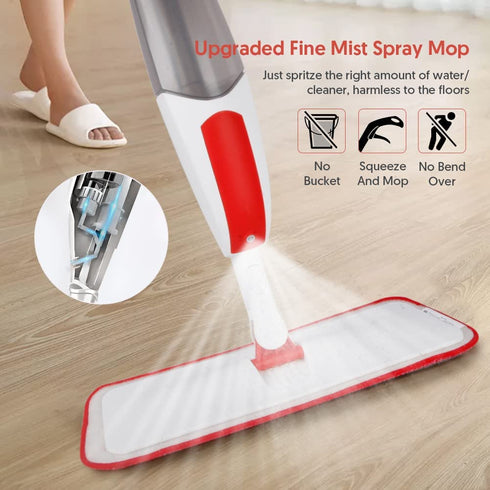 TRAV-ROUND Microfiber Spray Mop for Floor Cleaning with 3pcs Washable Pads, Wood Floor Mop with 550ML Bottle Home or Commercial Use Dry Wet Flat Mop for Kitchen Hardwood Laminate Ceramic Tile