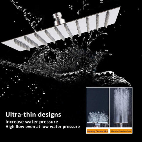 HIGH PRESSURE Rain Shower head, NearMoon High Flow Stainless Steel Square ShowerHead, Pressure Boosting Design, Awesome Shower Experience Even At Low Water Flow (8 Inch, Chrome Finish)