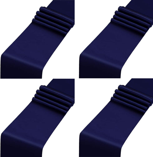 ANECO 4 Pack Satin Table Runner 12 x 108 Inch Long Bright Silk and Smooth Fabric Party Table Runner for Wedding Banquet Party Decoration- Navy Blue