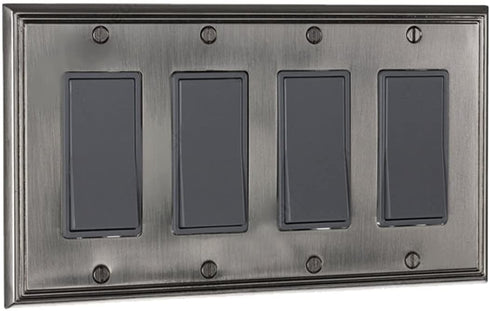 Rok Hardware Wall Plate Contemporary Decorative Rocker/GFCI Switch Plate (Brushed Nickel, 4 Gang)