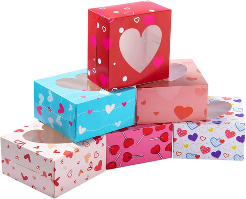 Valentines Day Bakery Treat Boxes Valentines Cupcake Boxes Cookie Boxes with Window for Holiday Pastries, Doughnut, Cookie, Cupcakes, Brownies, Truffles Gift Giving (4.5"x4.5"x2.5")