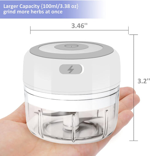 CHIIMODA 3.5'' Electric Herb Grinder for Spice, Efficiency 3.4oz Large Grinder for Grinding Fresh and Dry Herb, Portable USB Charge Herb Grinder with Clear Chamber, Clean Brush and Tweezers As a Gift