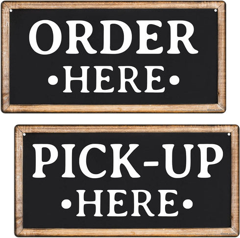 ATX CUSTOM SIGNS - Order Here and Pick Up Here Signs 2 Pack Black and White