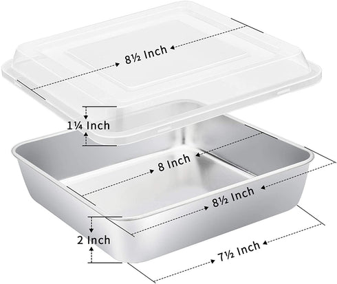 8 x 8-Inch Baking Pan with lid, E-far Square Cake Brownie Baking Pans Stainless Steel Bakeware Set of 2, Non-toxic & Healthy, Easy Clean & Dishwasher Safe - 4 Pieces(2 Pans + 2 Lids)
