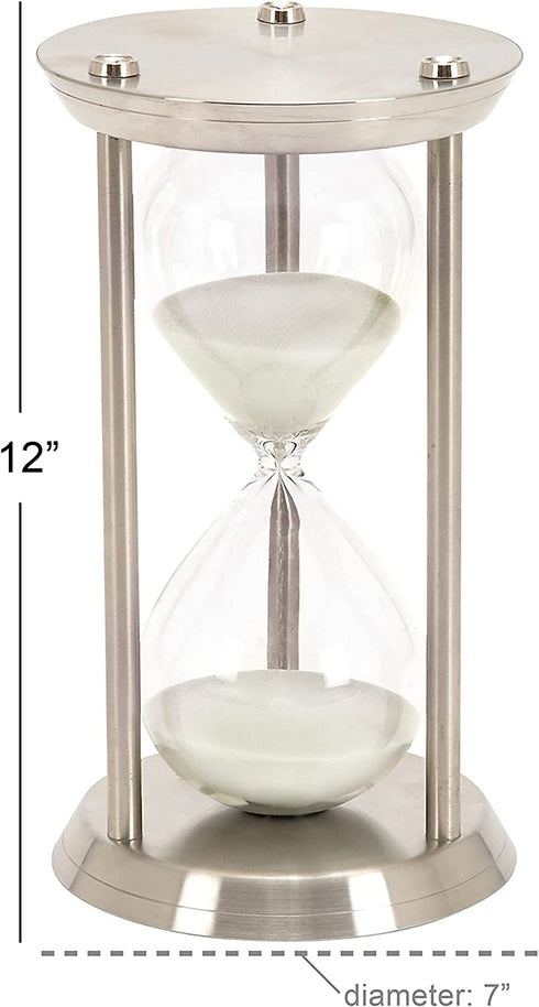Deco 79 Metal/Glass 60 Minute Hourglass, 12 by 7-Inch