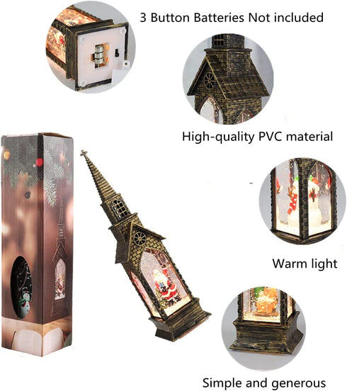 DUWIN 2 psc Christmas Water Lantern Glitter? LED Christmas Lantern Snow Globe Indoor and Hutdoor Christmas Holiday Home Decoration Suitable for Bar, Living Room, Holiday Party(Without Battery)(A)