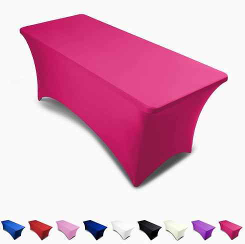 Fuchsia 6ft Tablecloth Rectangular Spandex Linen - Table Cloth Fitted Cover for 6 Foot Folding Table, Wedding Linens Banquet Cloths Rectangle Covers