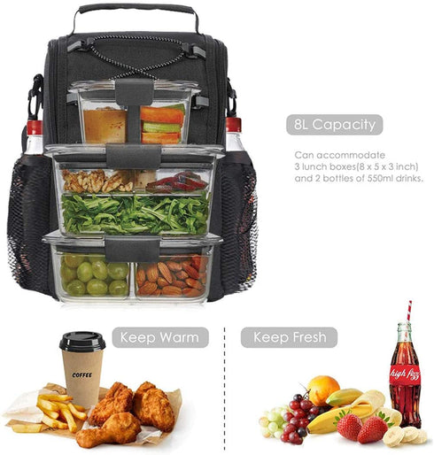 Sethruki Lunch Bag Insulated Lunch Box Lunch Shoulder Tote Bag Drinks Holder Durable Oxford Thermal Snacks Organizer for Women Men School Work Picnic Hiking Beach Fishing