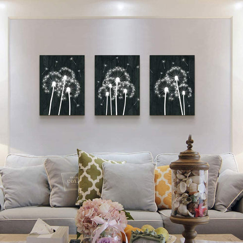 Canvas Wall Art For Living Room Family Wall Decor For Bedroom Kitchen Black And White Pictures Dandelion Flowers Painting Fashion Office Artwork 3 Pieces Framed Canvas Art Bathroom Home Decorations