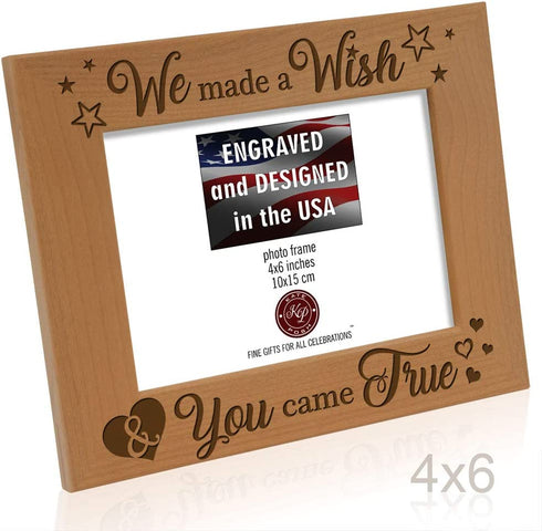 KATE POSH - We Made a Wish & You Came True Engraved Natural Wood Picture Frame, New Baby Gifts, New Mom, New Dad, Adoption Gifts (4x6 Horizontal)