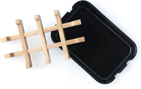 OAKART Bamboo Soap Dish with Drain Tray for Shower Bathroom Tub 100% Natural Fiber 2pcs (Black)