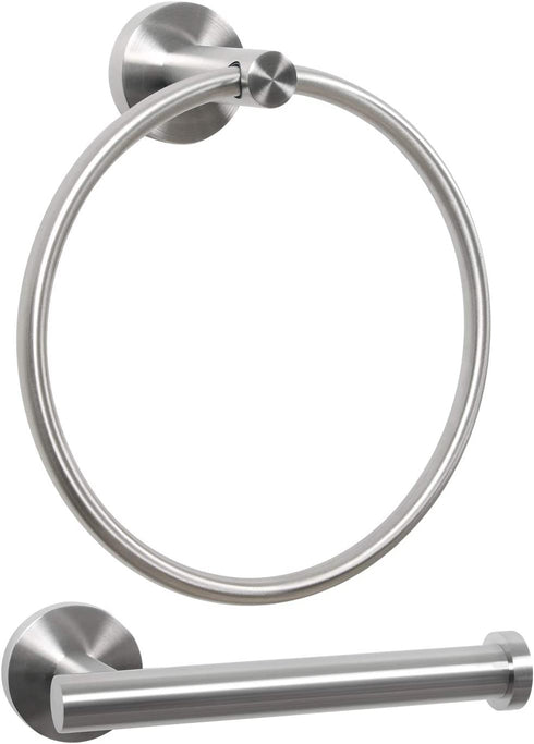 HouseAid Towel Ring and Toilet Paper Holder Set 2 Pieces Bathroom Hardware Stainless Steel Bathroom Hand Towel Holder Circle Towel Hanger Wall Mounted Brushed Nickel