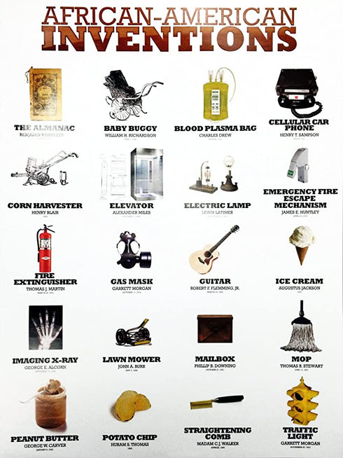 777 Tri-Seven Entertainment African American Inventions Poster Black History Famous People Inventors, 18" x 24", (White)