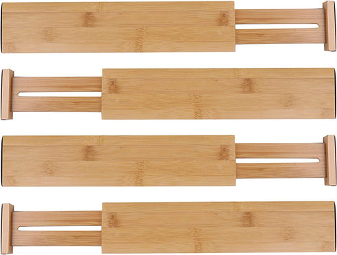 Lawei 4 Pack Bamboo Drawer Dividers - Adjustable Expandable Drawer Organizers Spring Loaded Drawer Separators for Kitchen Office Room Drawer