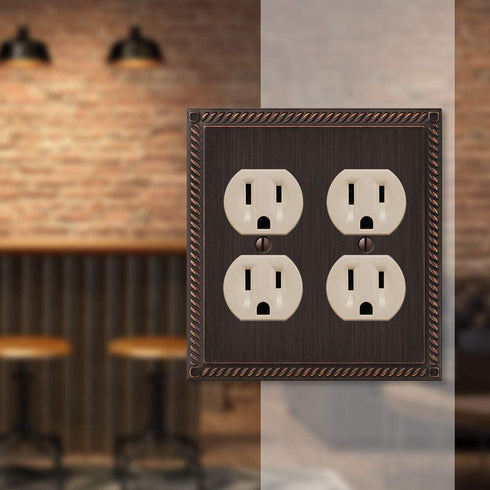 Amerelle Georgian Double Duplex Cast Metal Wallplate in Aged Bronze