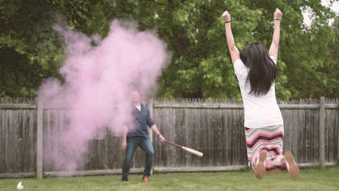 Gender Reveal Baseball with Pink and Blue Powder