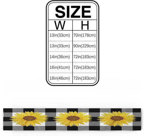 Linen Table Runner for Dining Table,Farm Sunflower Buffalo Plaid Black and White Machine Washable Table Top Covers 72 Inches for Home Kitchen Wedding Party Outdoor Decor